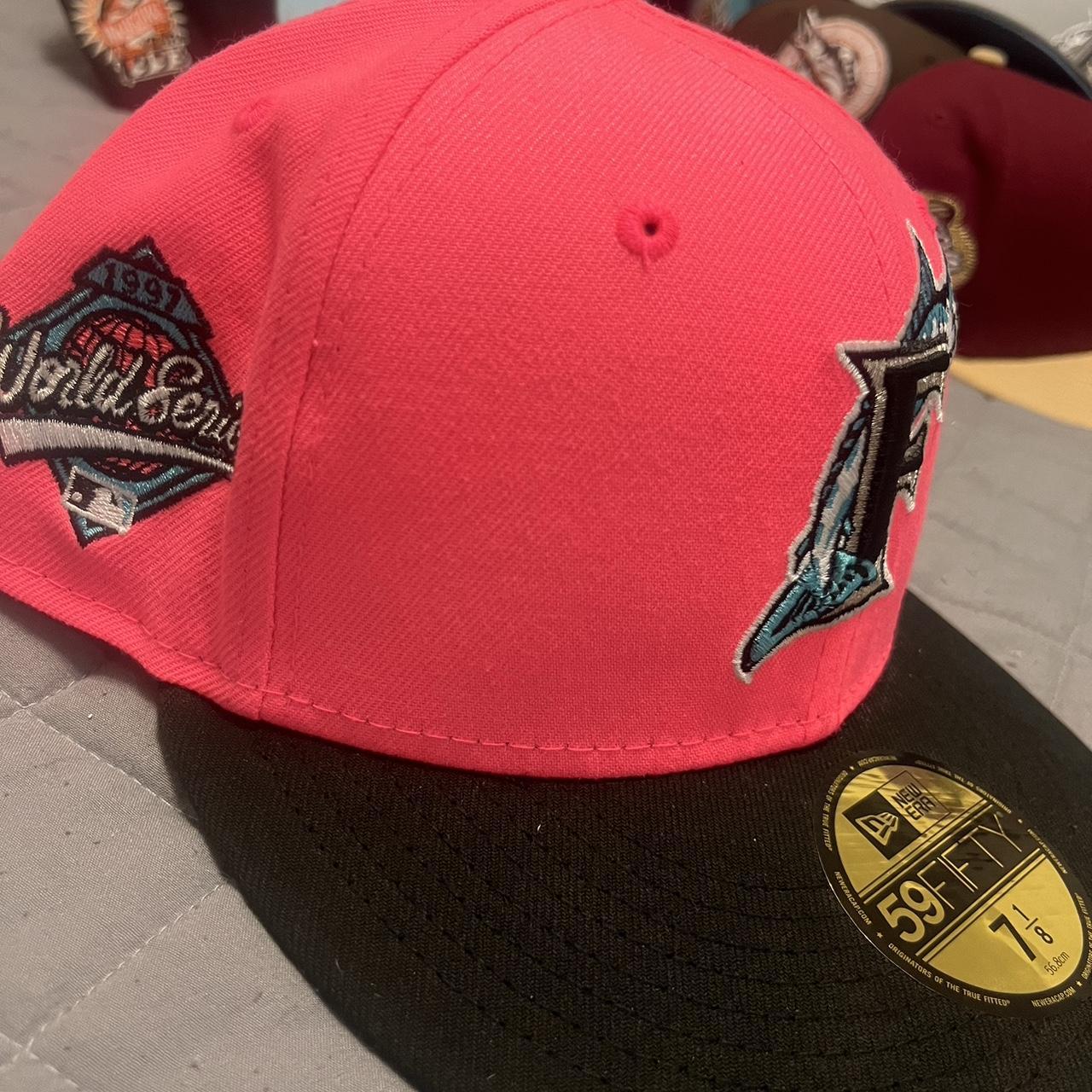 Florida Marlins Black Fitted Hat With Pink Brim Florida Marlins