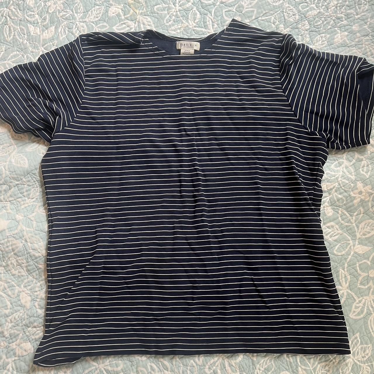 Van Heusen Women's Navy and White T-shirt | Depop