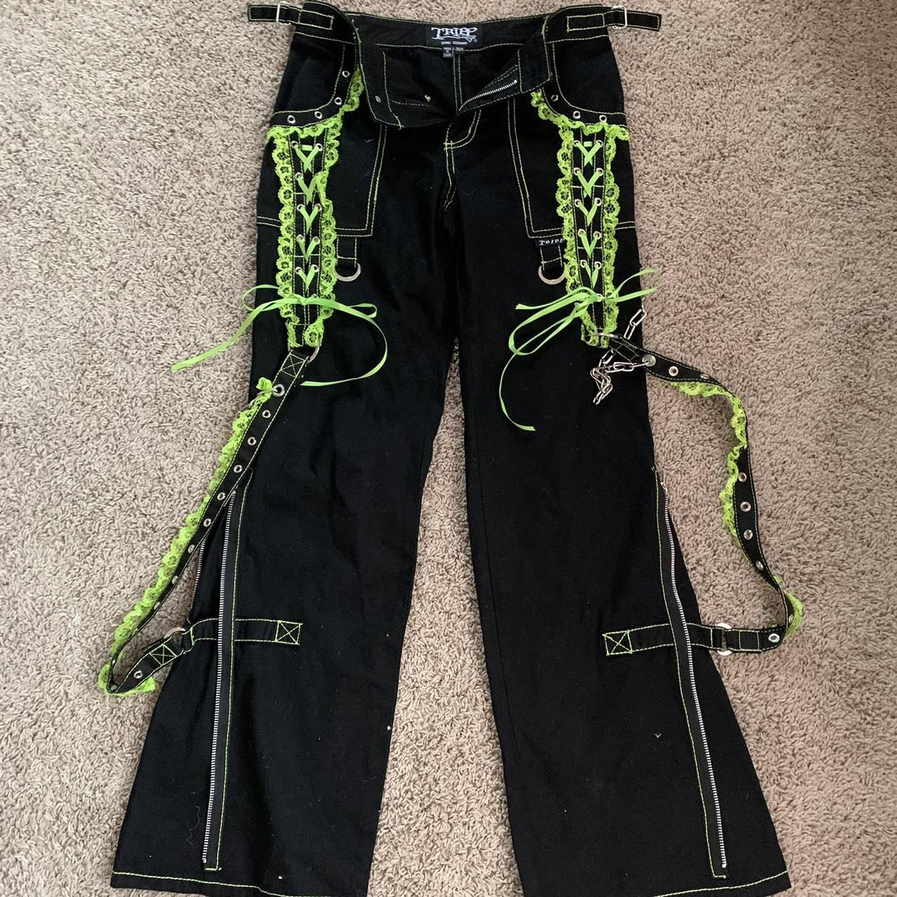 Tripp NYC Women's Black and Green Trousers | Depop