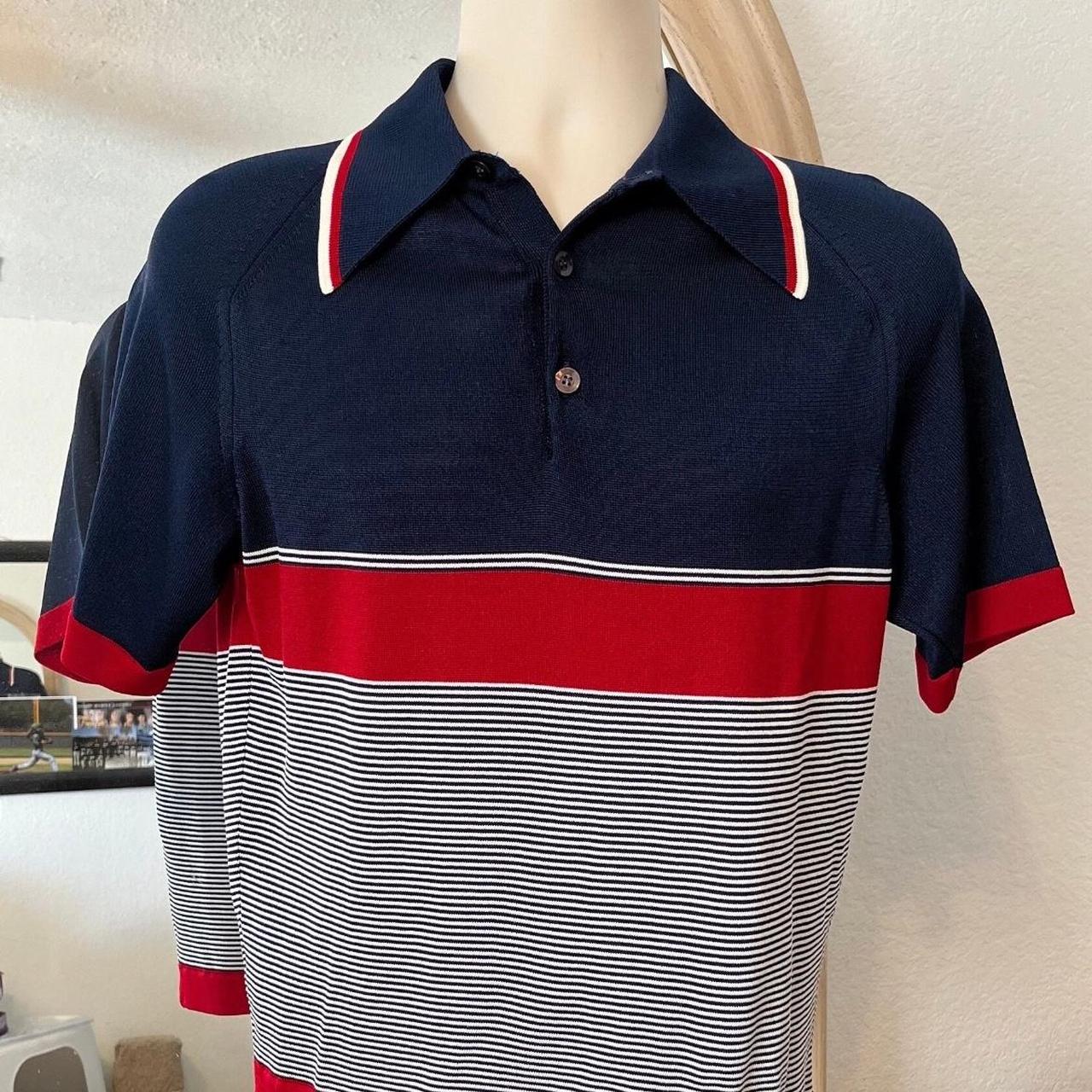 1960s Red White Blue Knit Striped Polo