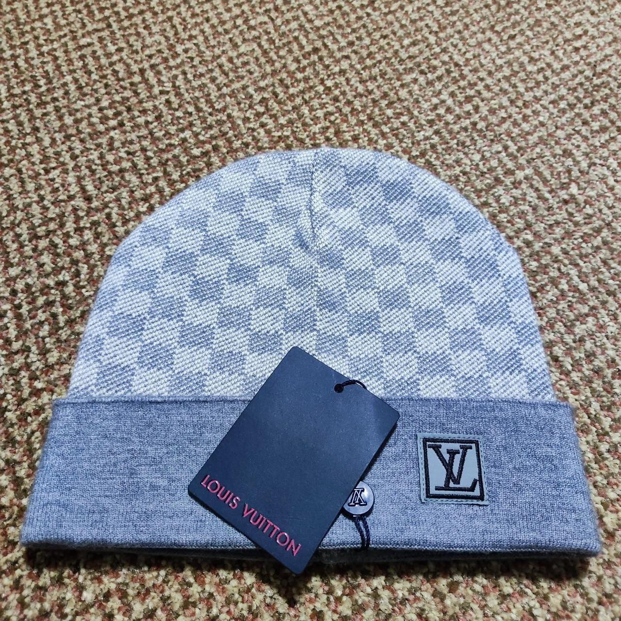 Louis Vuitton Light Grey Neo Petit Damier Beanie Depop