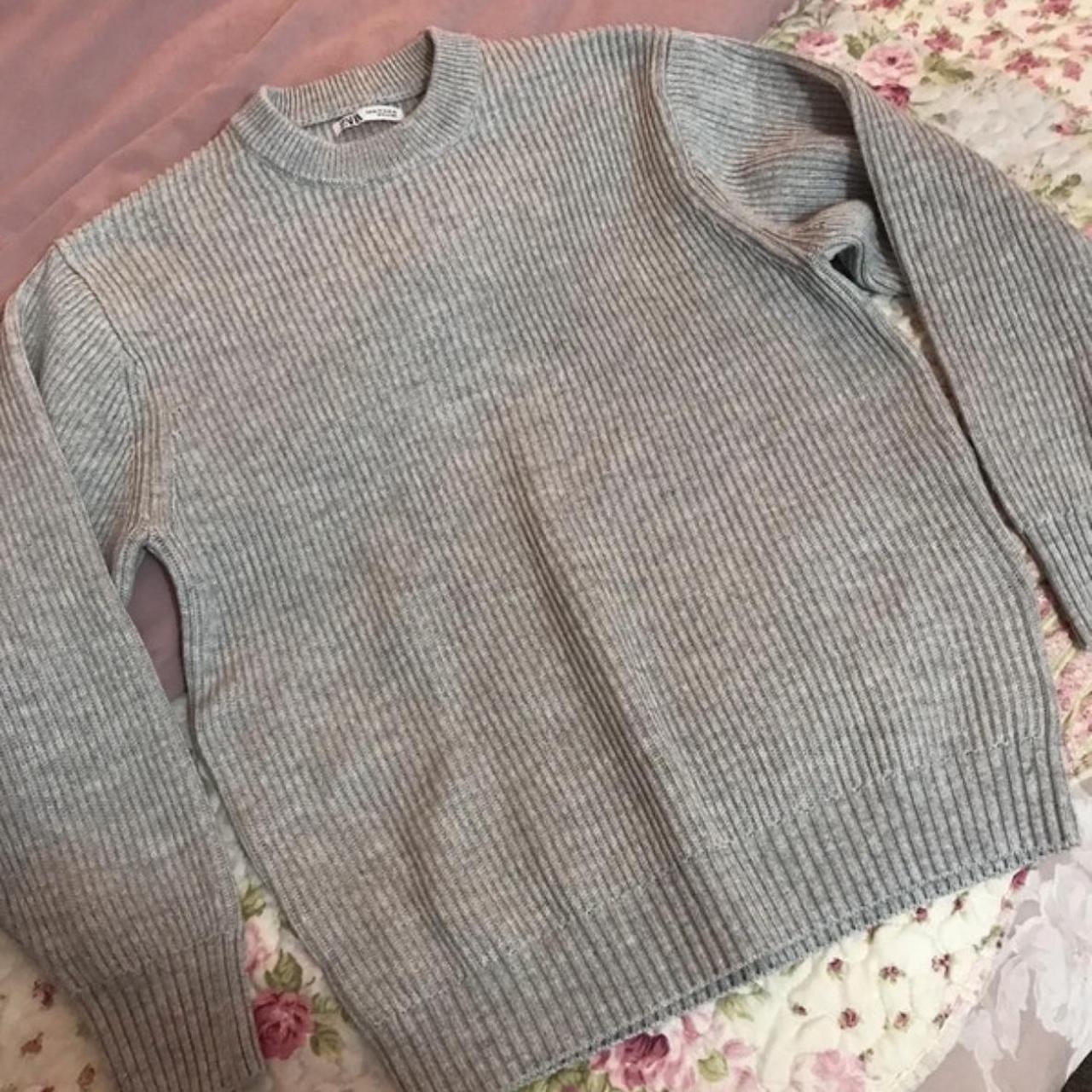 ZARA Man Mens Chunky Knit Grey Ribbed Jumper... Depop