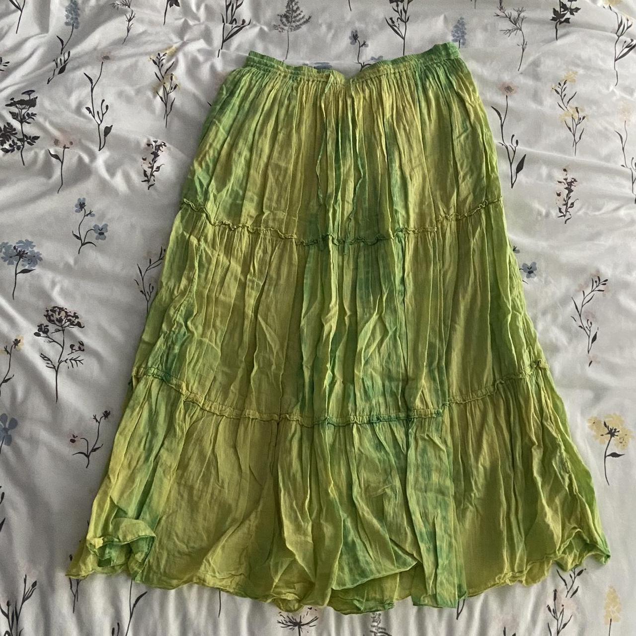 adorable lime and green midi skirt size: says L but... - Depop