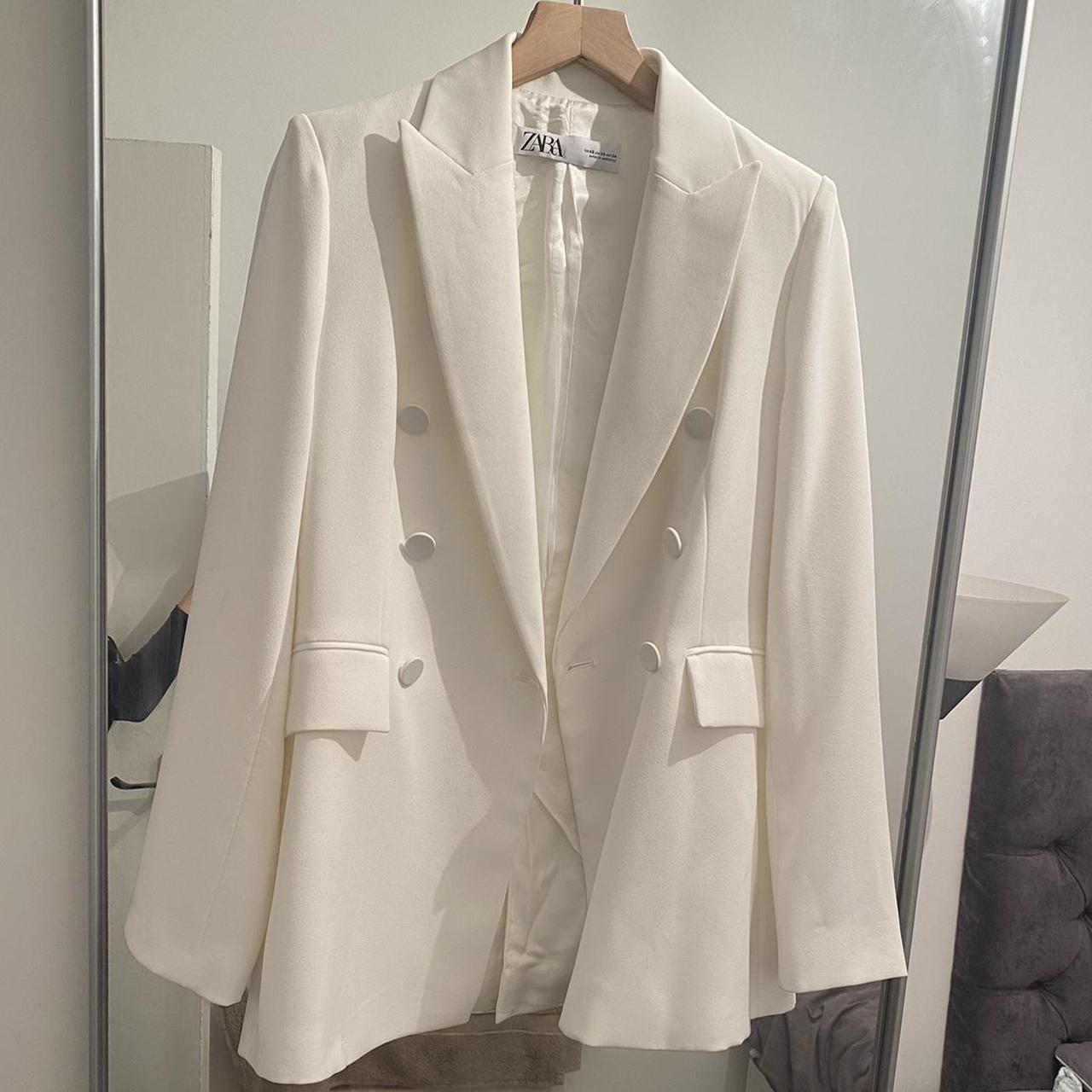 Zara White Double Breasted Blazer Size Xs - Worn - Depop