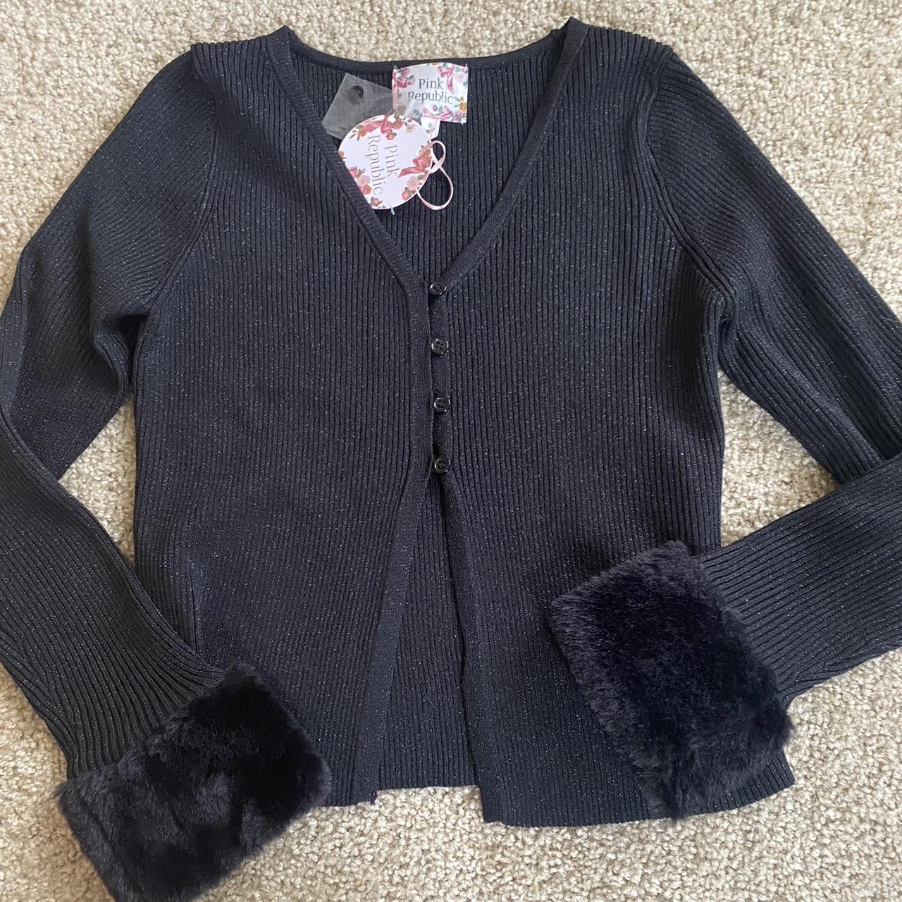 Pink republic Sweater Cardigan with fur cuffs !... - Depop