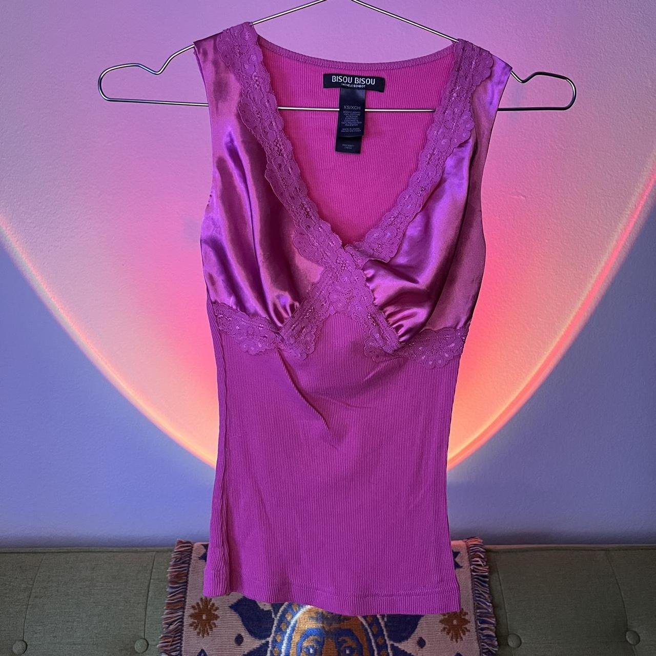 Y2k 00s hot pink satin tank by Bisou Bisou💗 The tag... - Depop