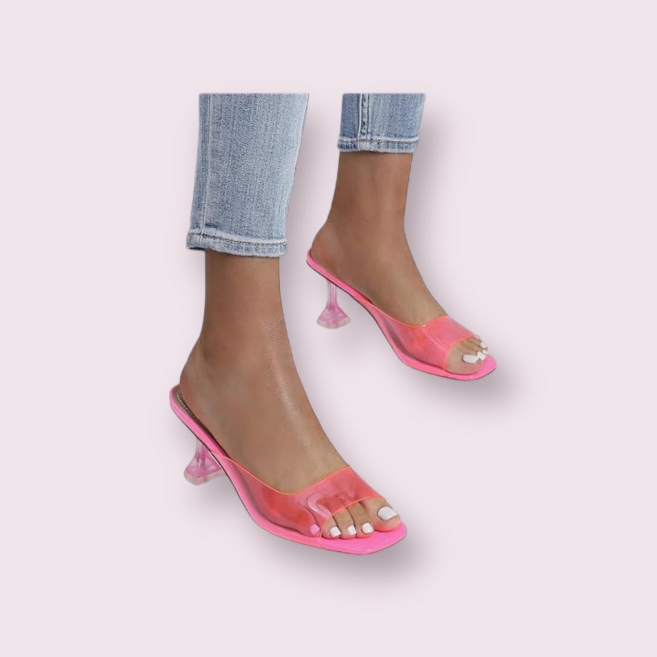DREAM PAIRS Neon Pink/Clear Heels with Square Depop