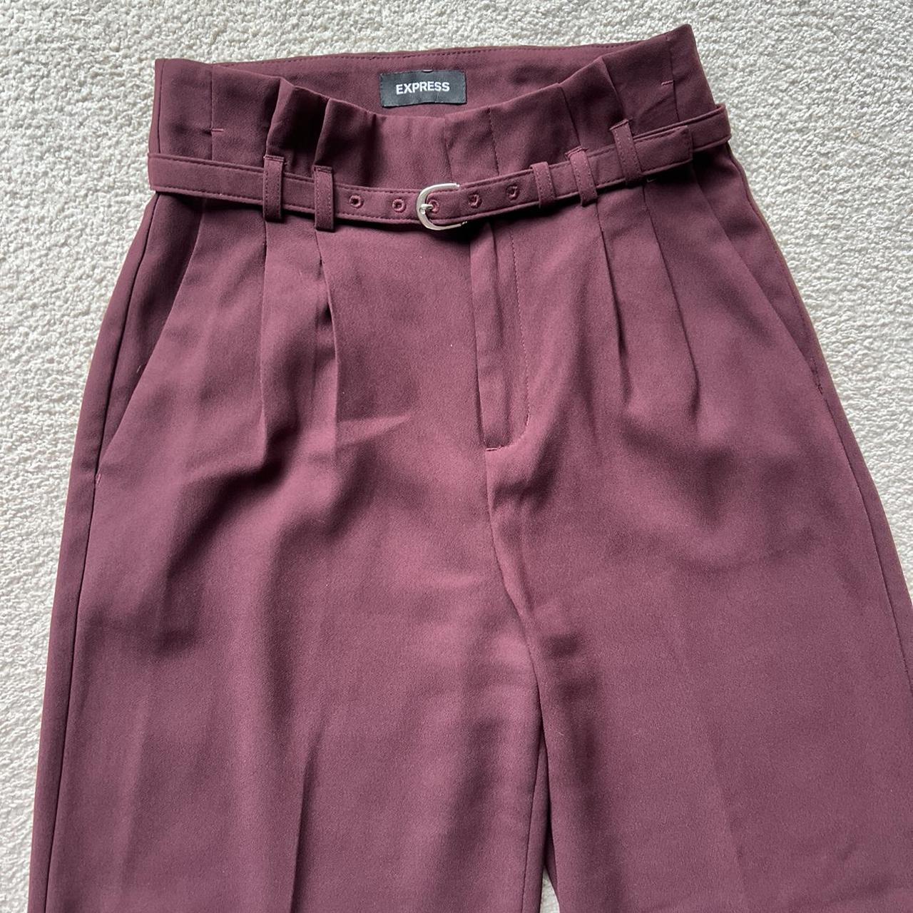 Express Womens Wide Leg High Rise Burgundy Pants - Depop