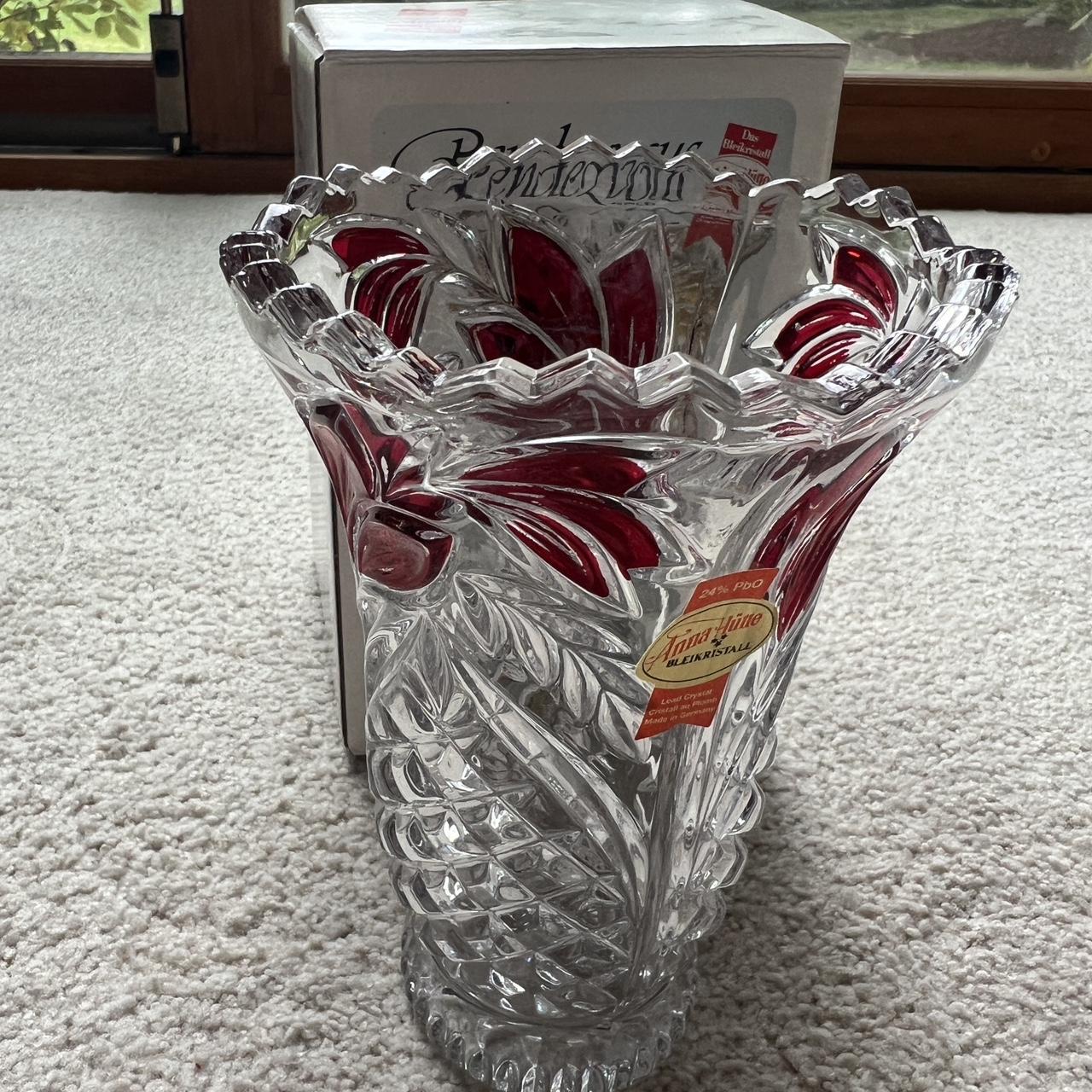 【未使用 】高級ガラス  ドイツ Anna Htte Bleikristall Lot of 2 German Ruby Red Floral Lead Crystal Anna | Depop