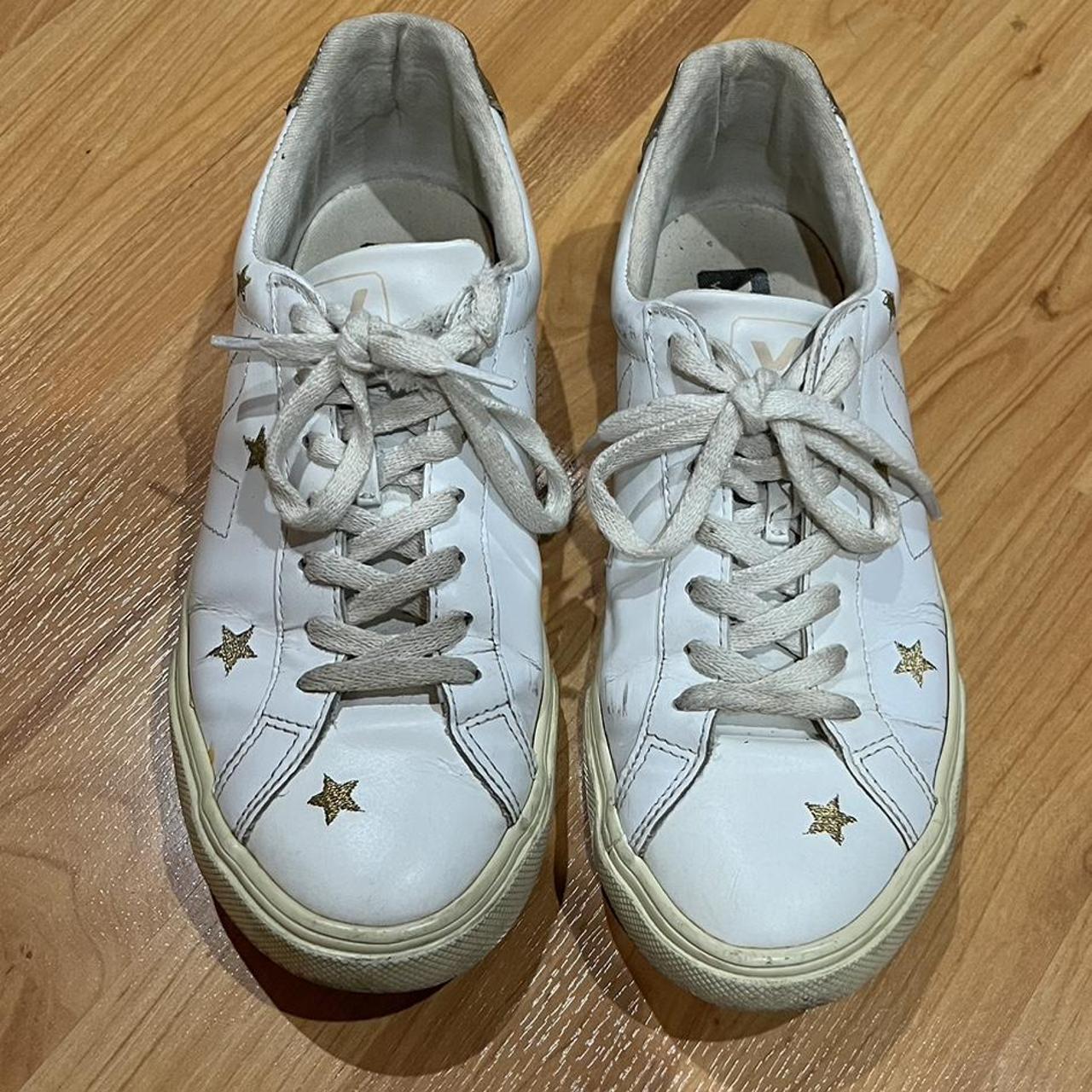 Veja Women's White and Gold Trainers | Depop