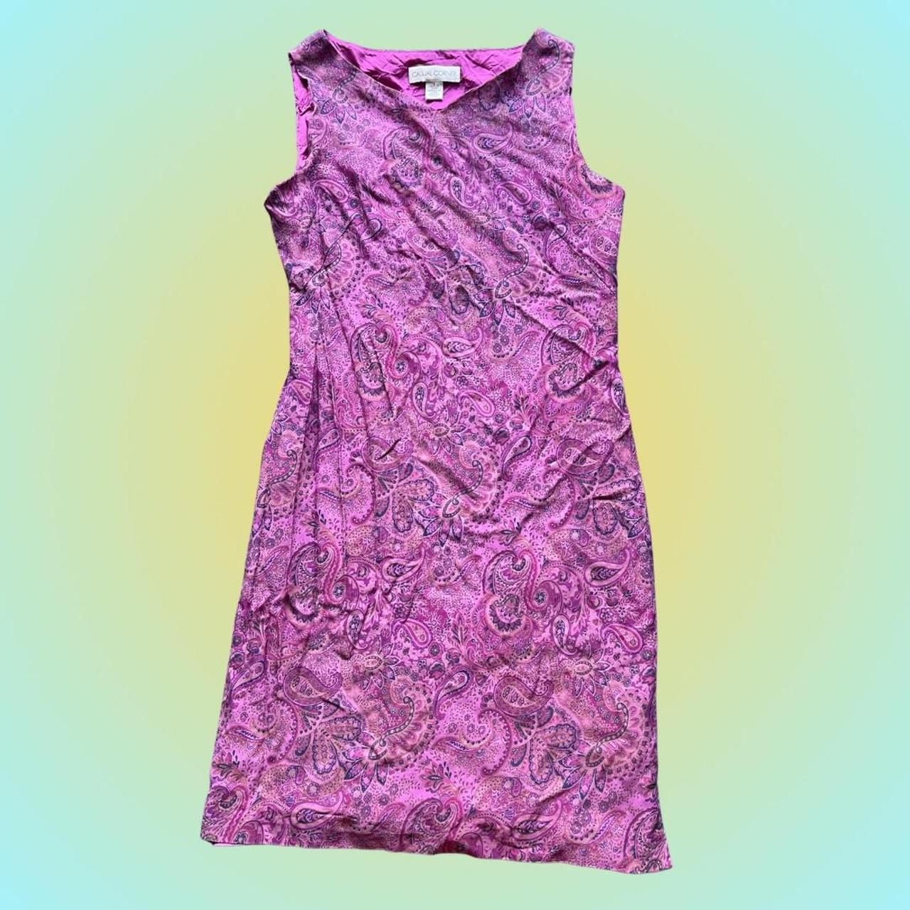 Casual Corner Women's Pink and Purple Dress Depop