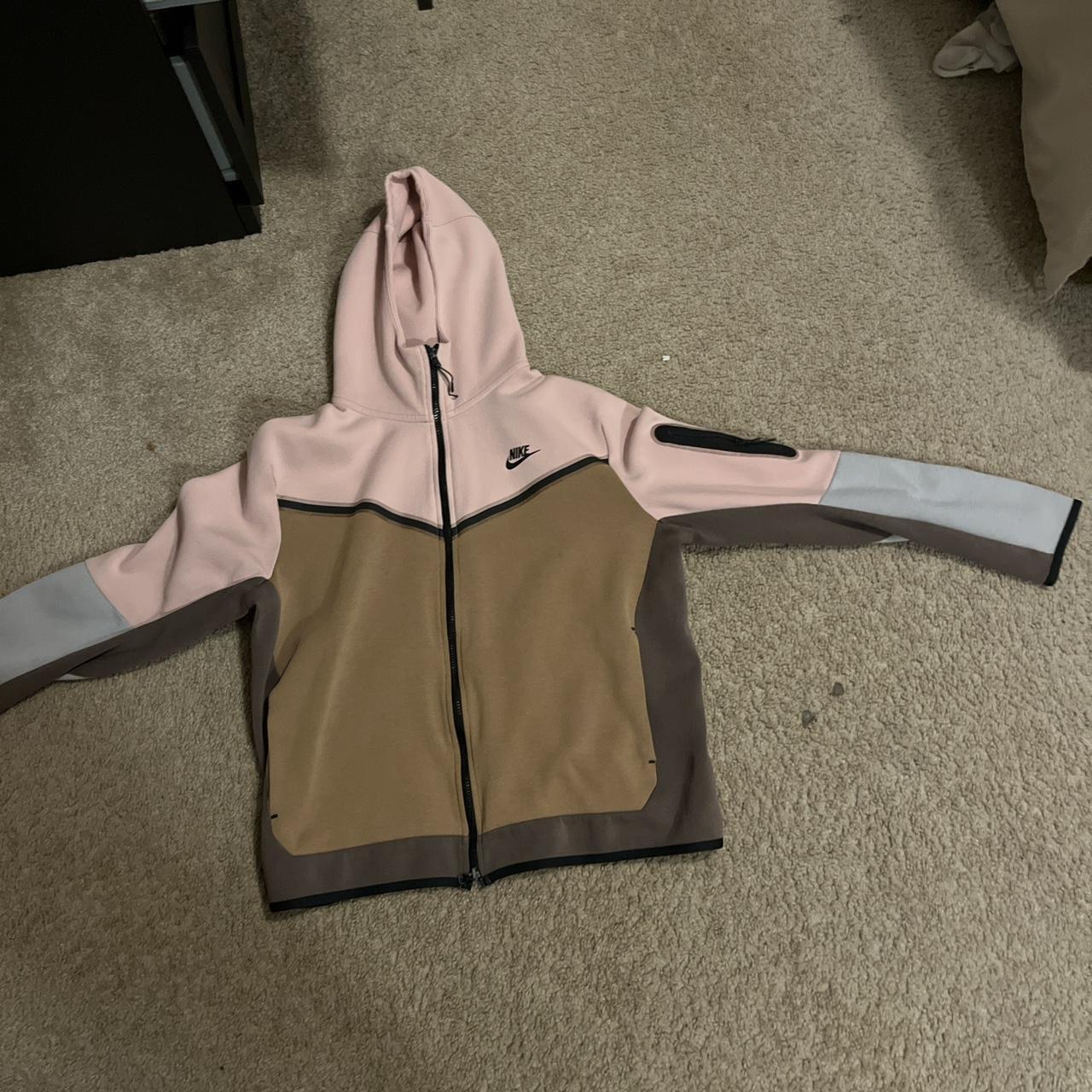 Pink and Brown Nike Tech Hoodie Size L (Fits M... - Depop