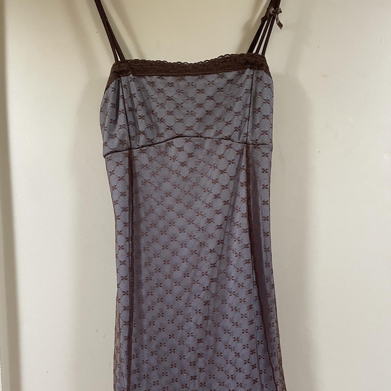 Urban Outfitters Dress. Blue With Brown Mesh Over:... - Depop