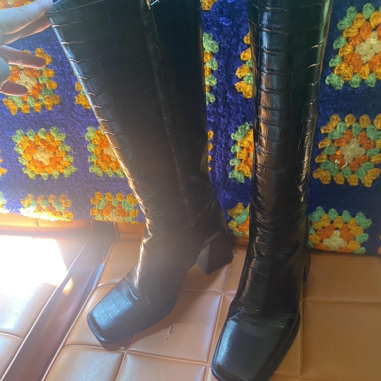 Stunning black leather square toe Feners boots in... Depop