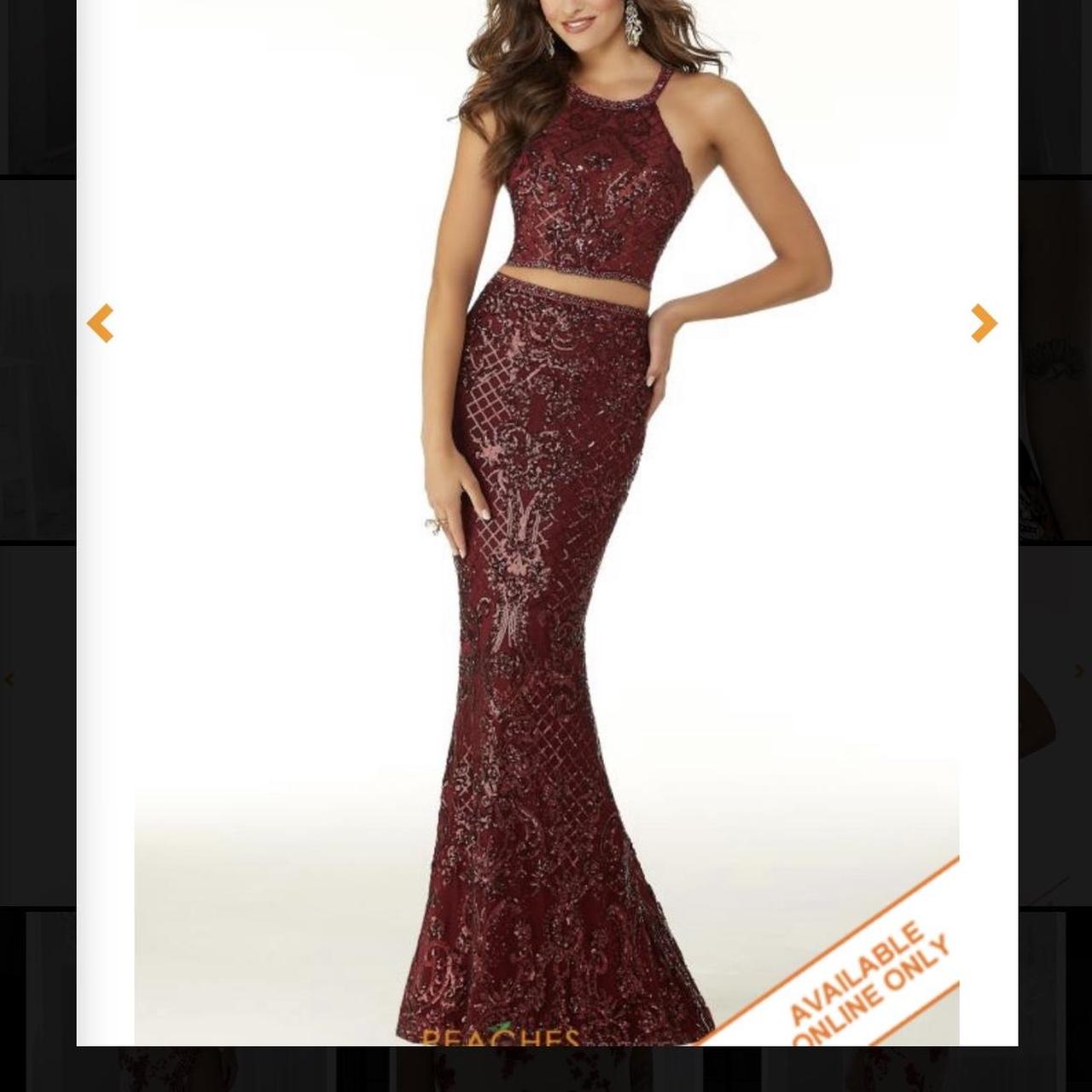 burgundy 2 piece prom dress