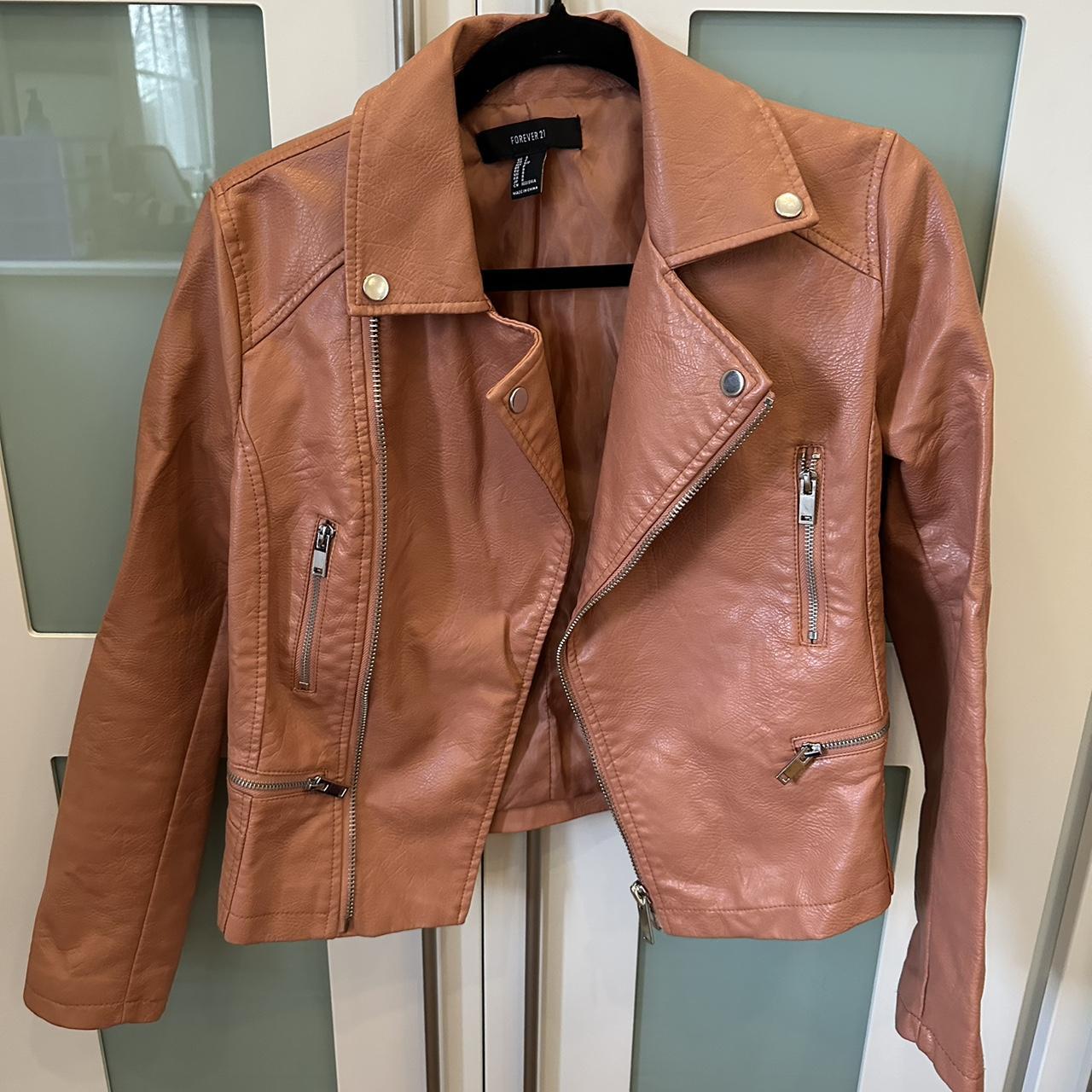 Forever 21 biker jacket faux leather salmon size S Depop