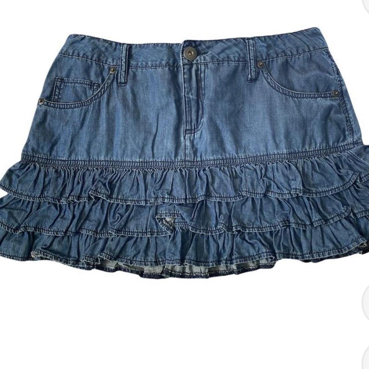 super cute blue ruffled mini skirt