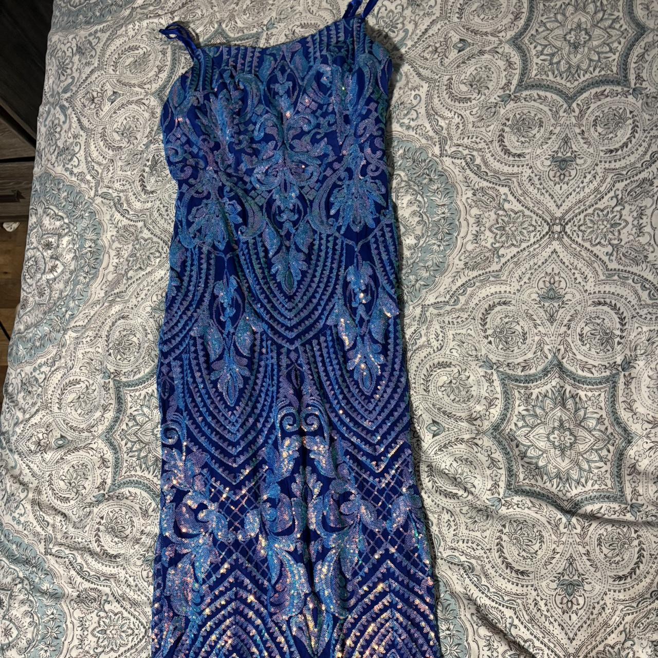 Blue and silver sequin dress, perfect for a Depop