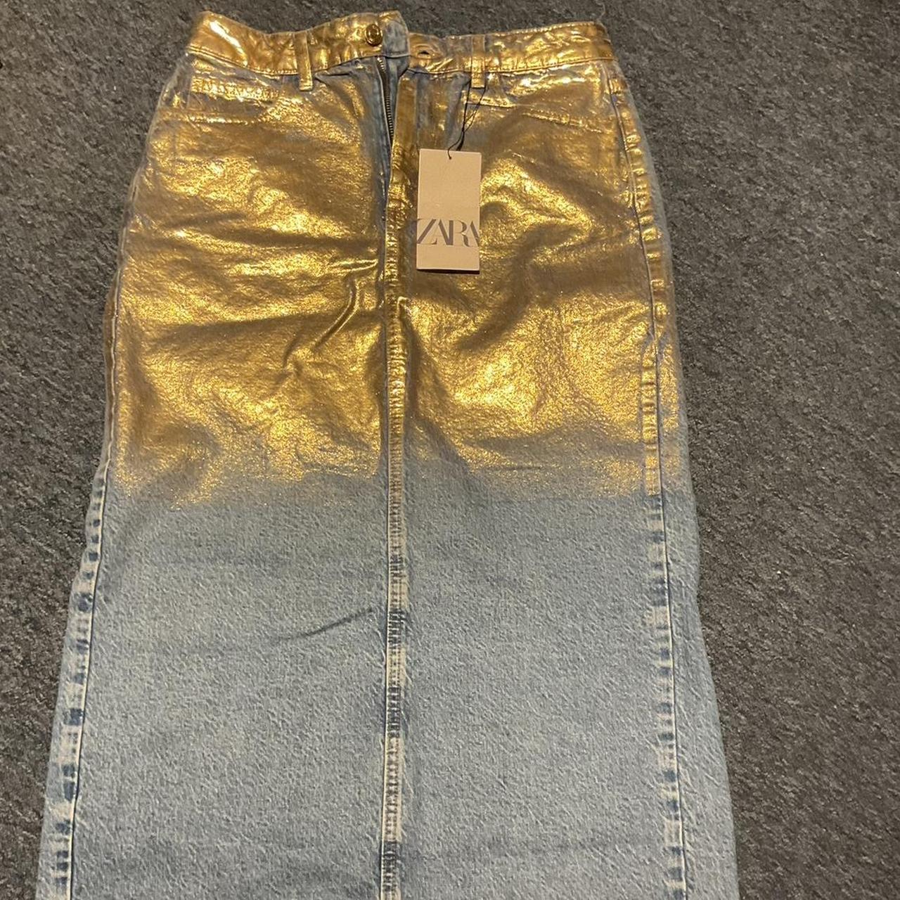 mixture of gold and jean zara long skirt😍 paid