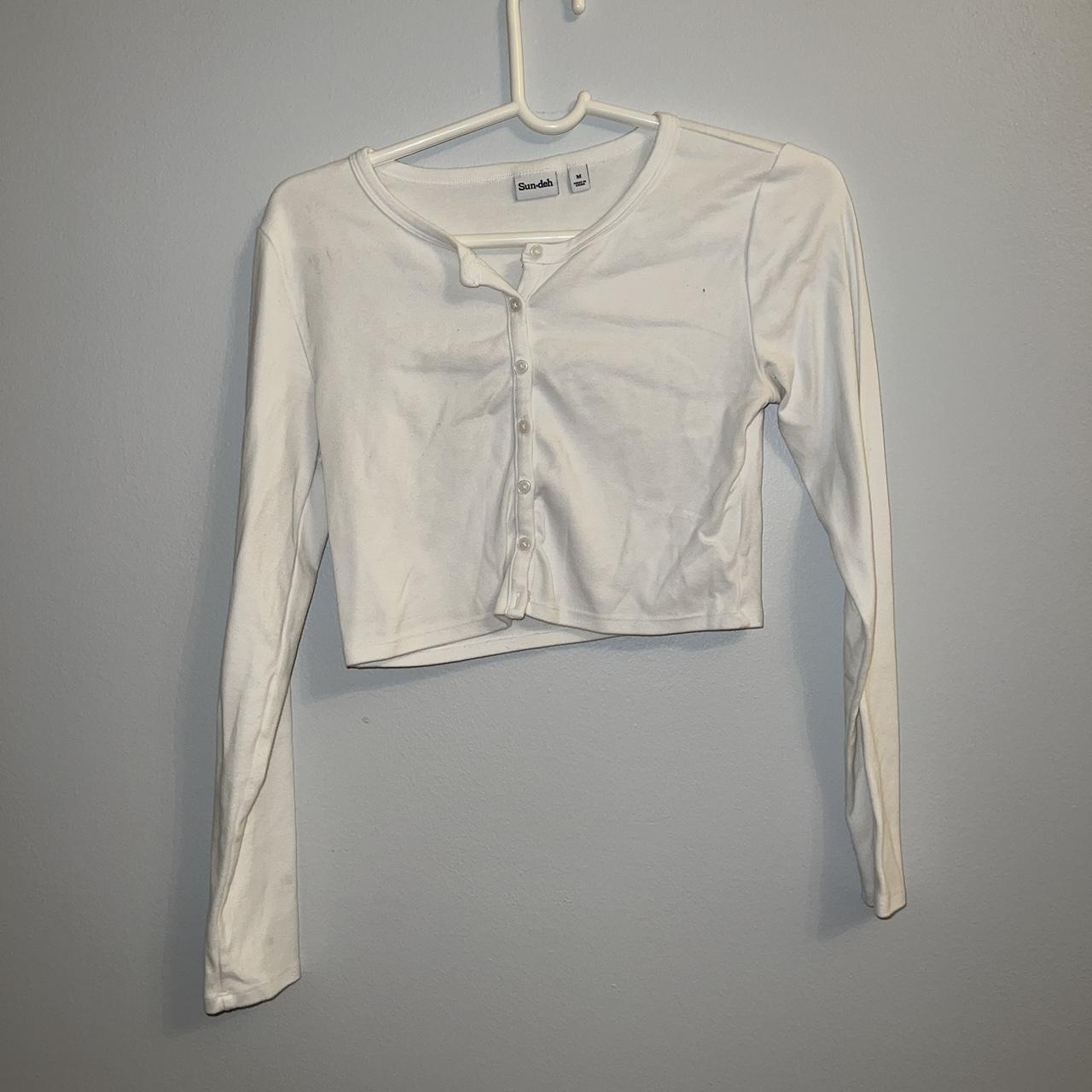 Aritzia white longsleeve cropped cardigan Size M,... - Depop