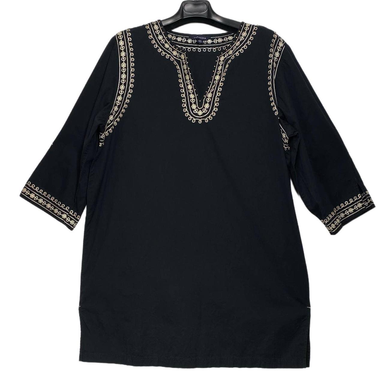 Lands End black tunic. Gold embroidery with natural