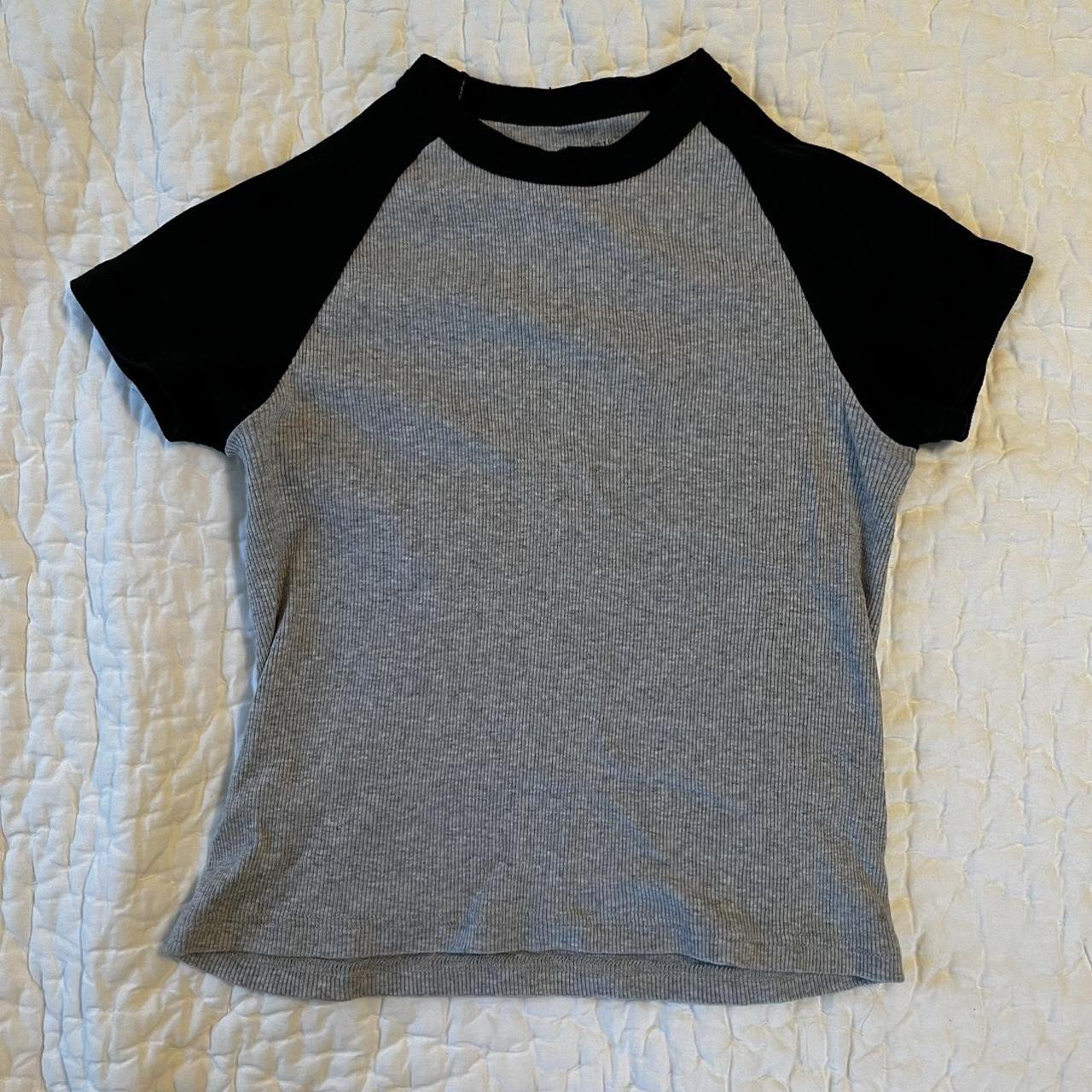 Brandy Melville Women's Grey and Black Shirt Depop