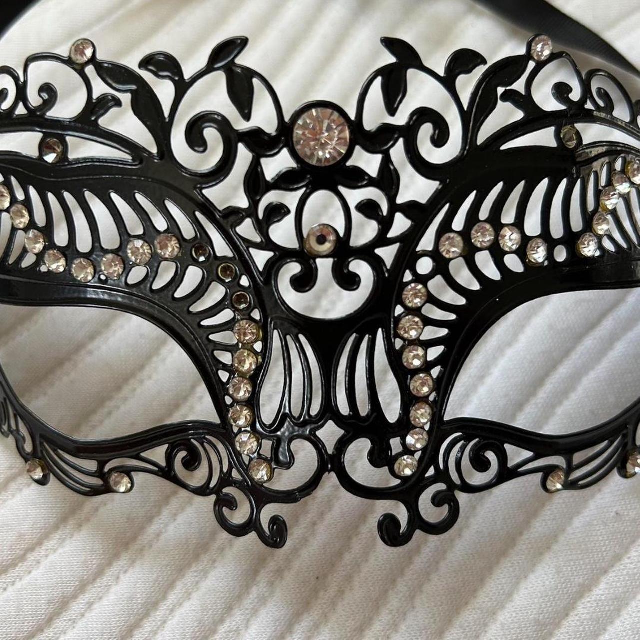 Black masquerade mask . Had jewels on it and ribbon... - Depop