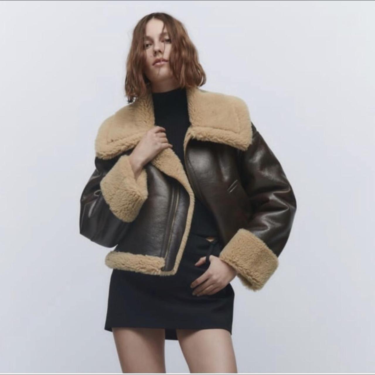 Zara Women's Brown and Cream Jacket Depop