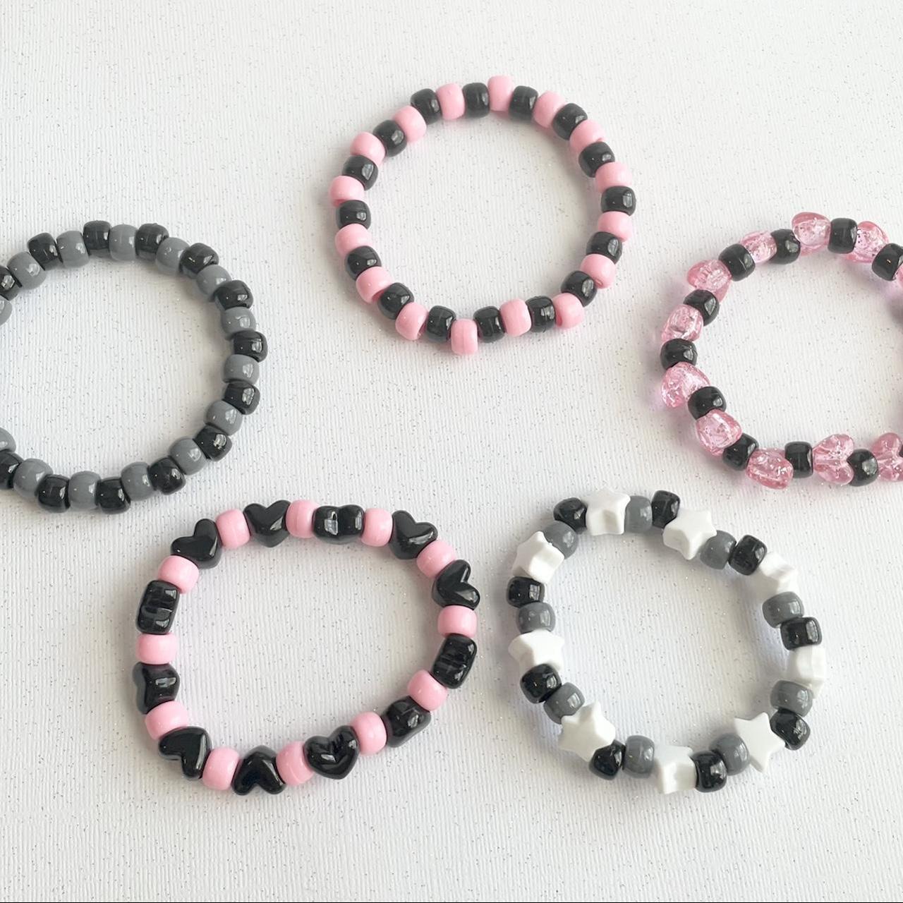 Pastel pink and black Kandi bracelet set (style... - Depop