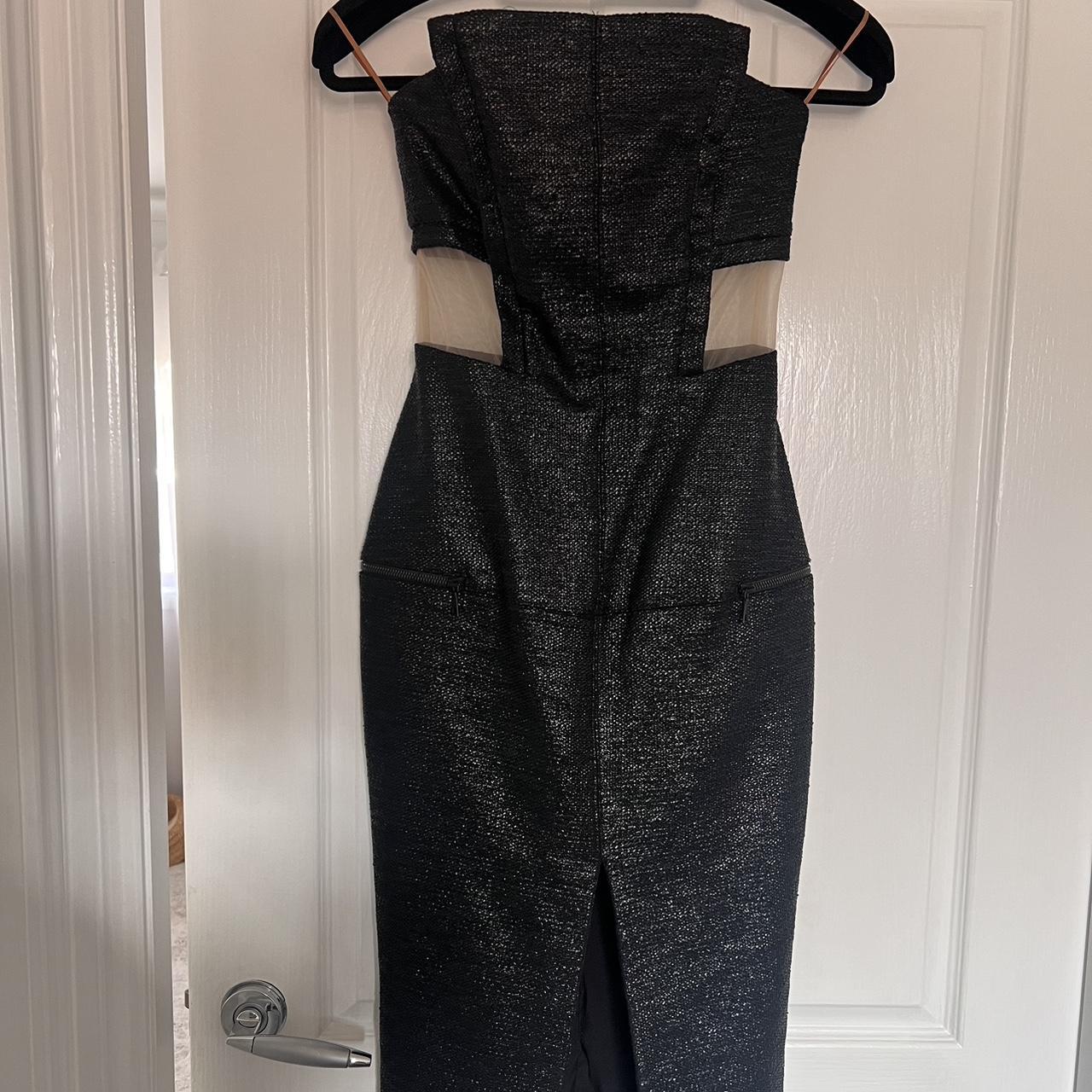 Black MIDI strapless tweed dress mesh cut out Size... - Depop