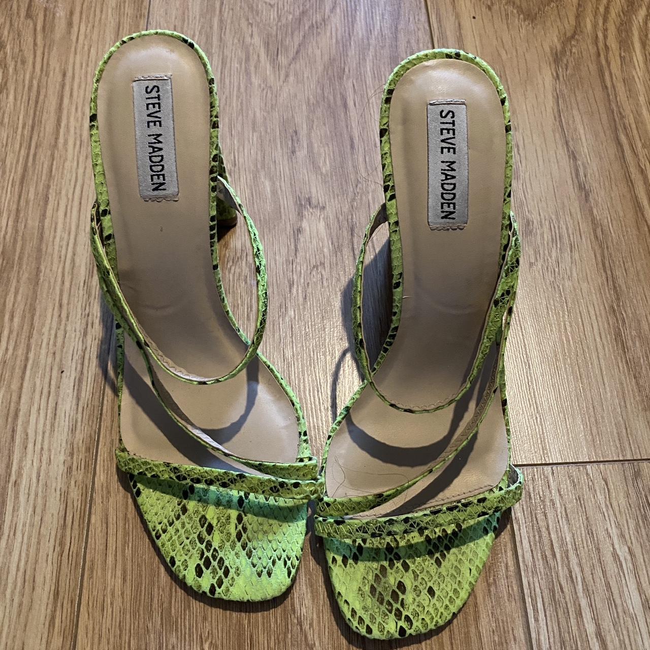 Steve Madden neon green snakeskin heeled sandals. Us... - Depop