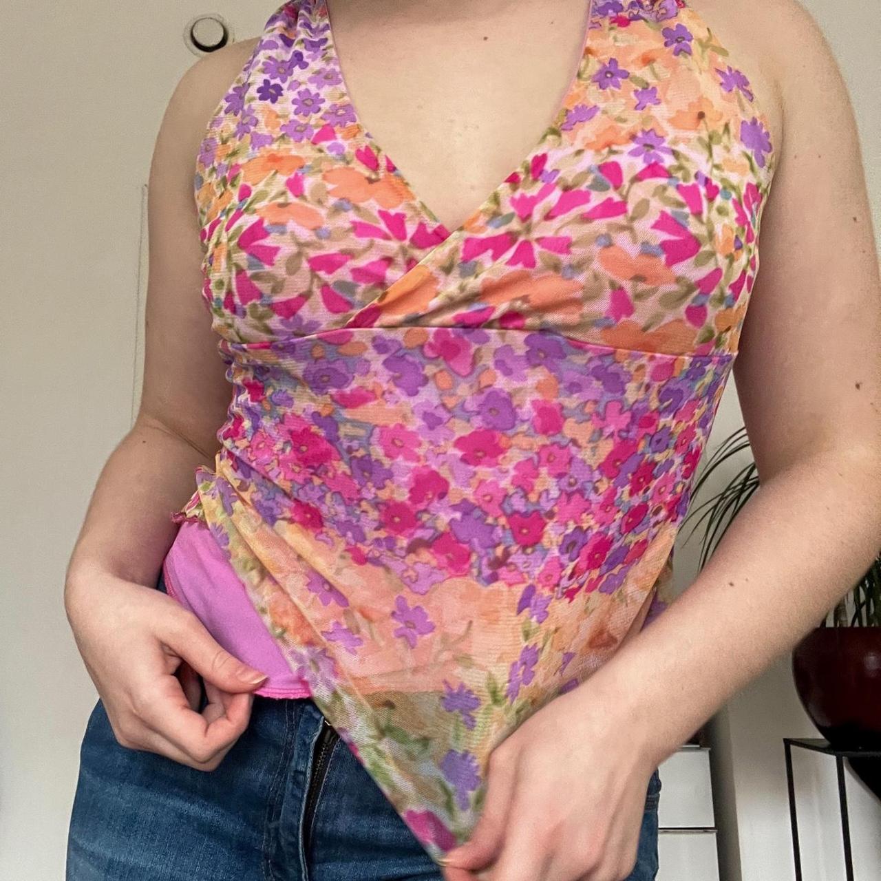 Women's Pink and Orange Top Depop