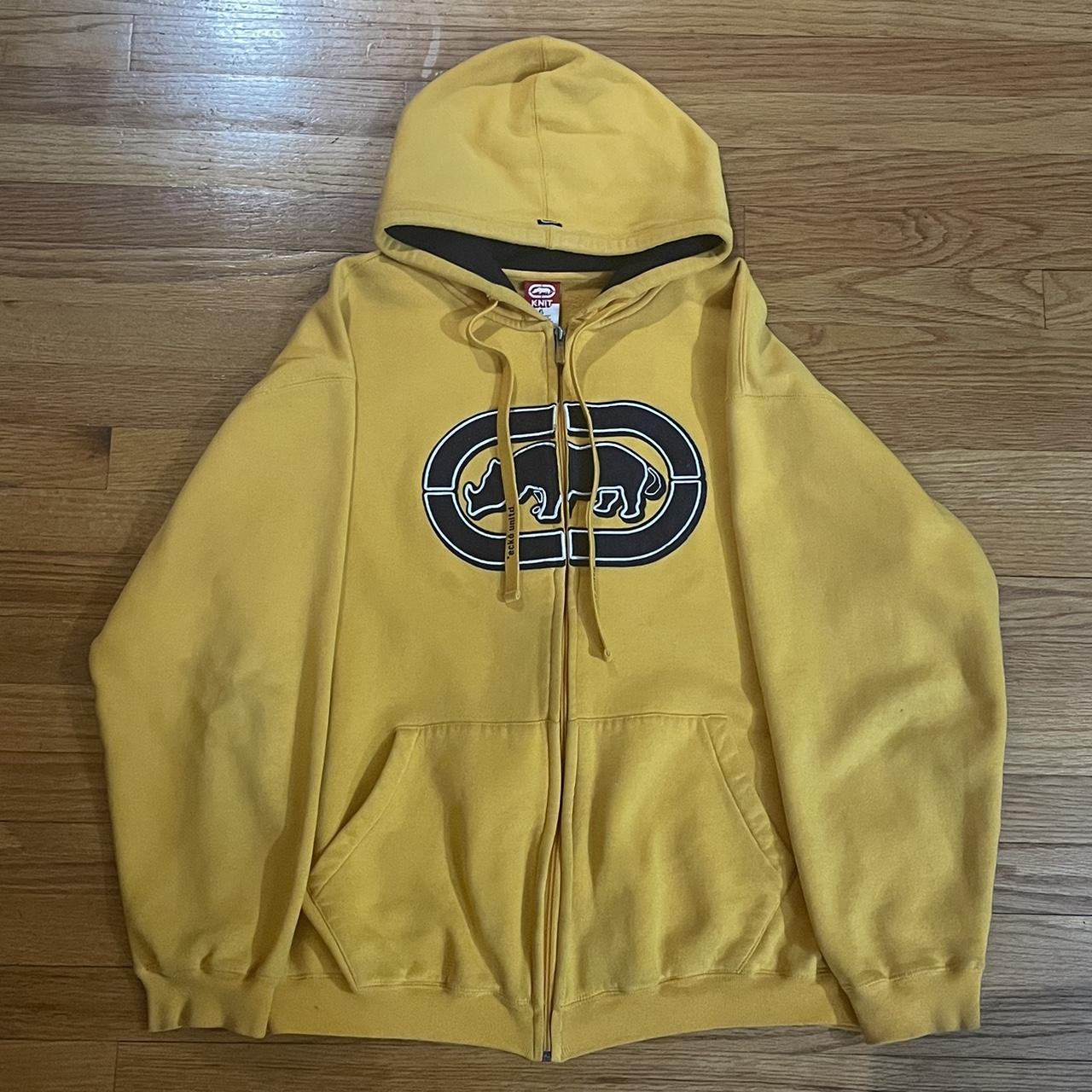 Ecko Unltd. Men's Yellow and Navy Hoodie | Depop