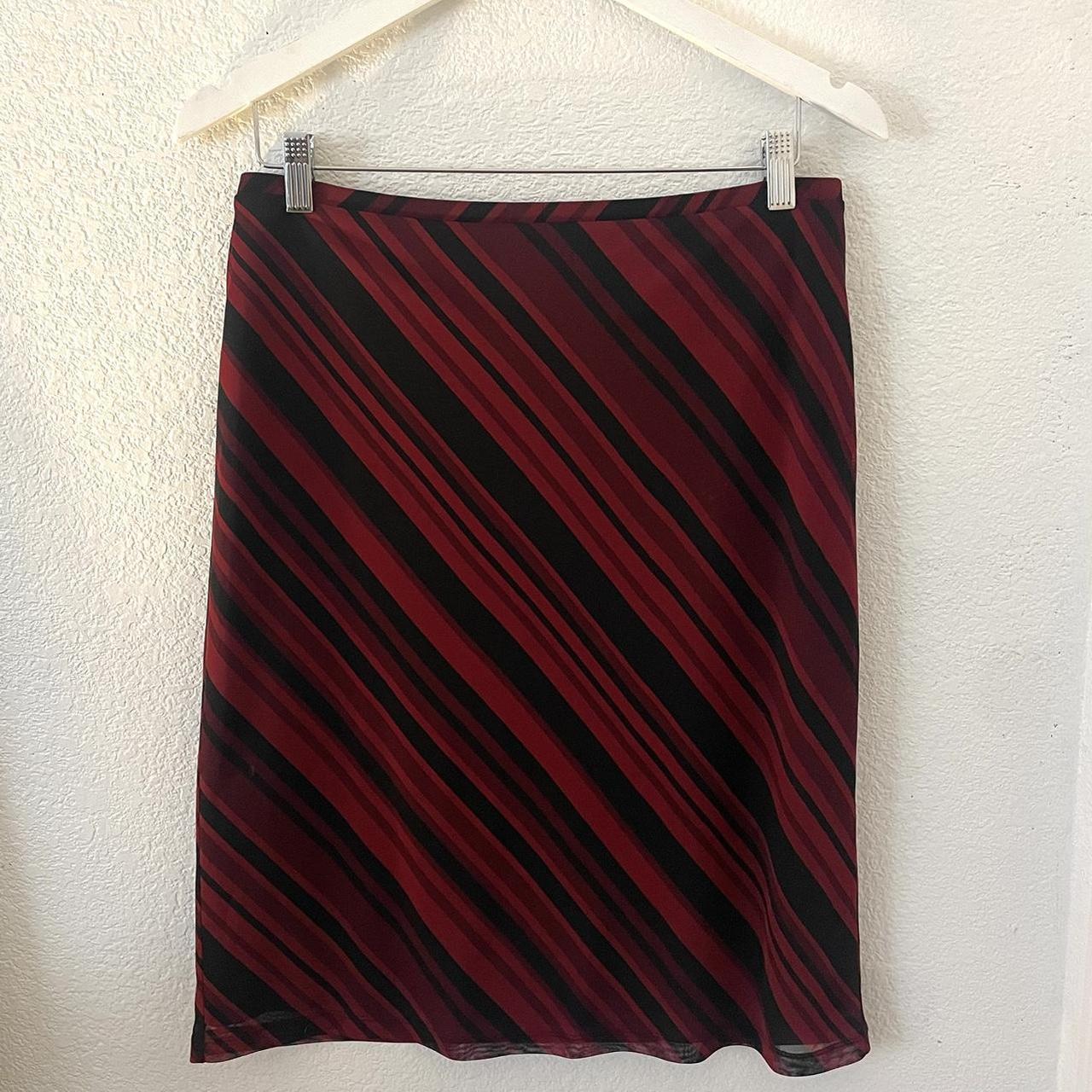 EXPRESS Red & Black Stripe Midi Skirt Size M /... - Depop