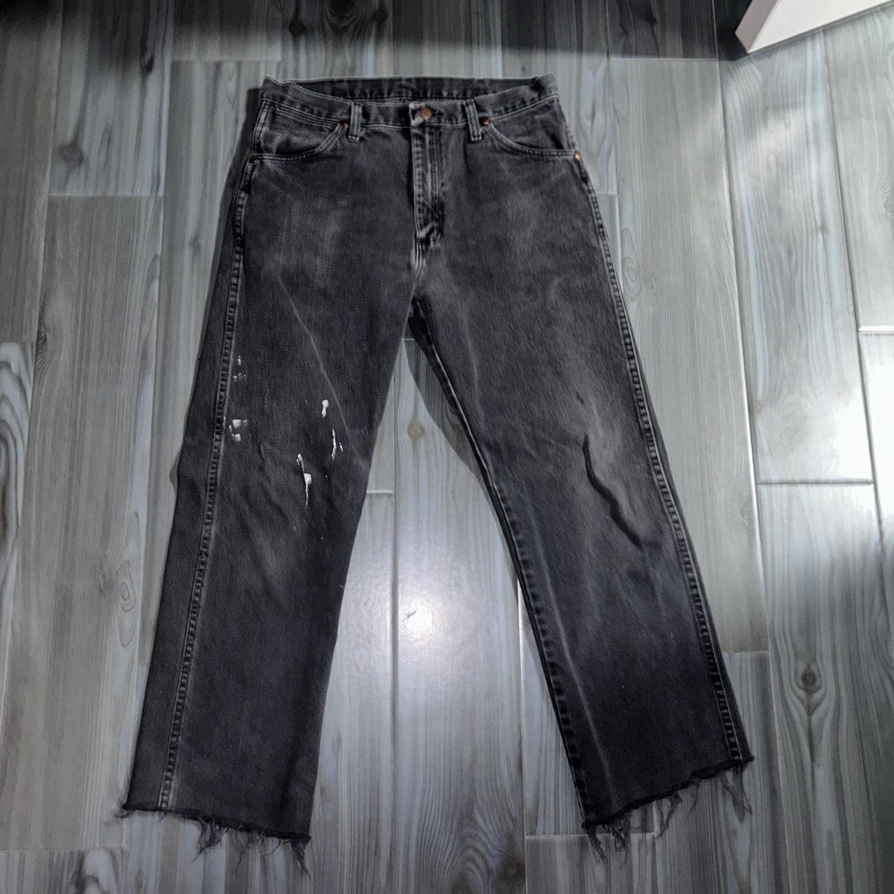 vintage black wash wrangler denim jeans size 32... - Depop