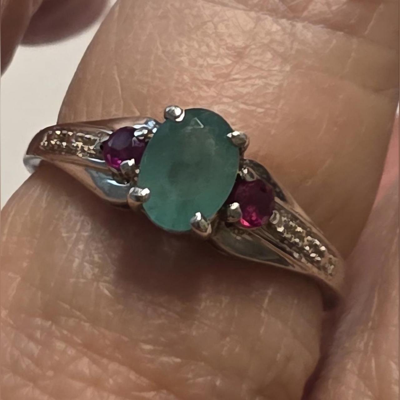 Women's Ring - Silver – Emerald and ruby 925 silv… - image 3
