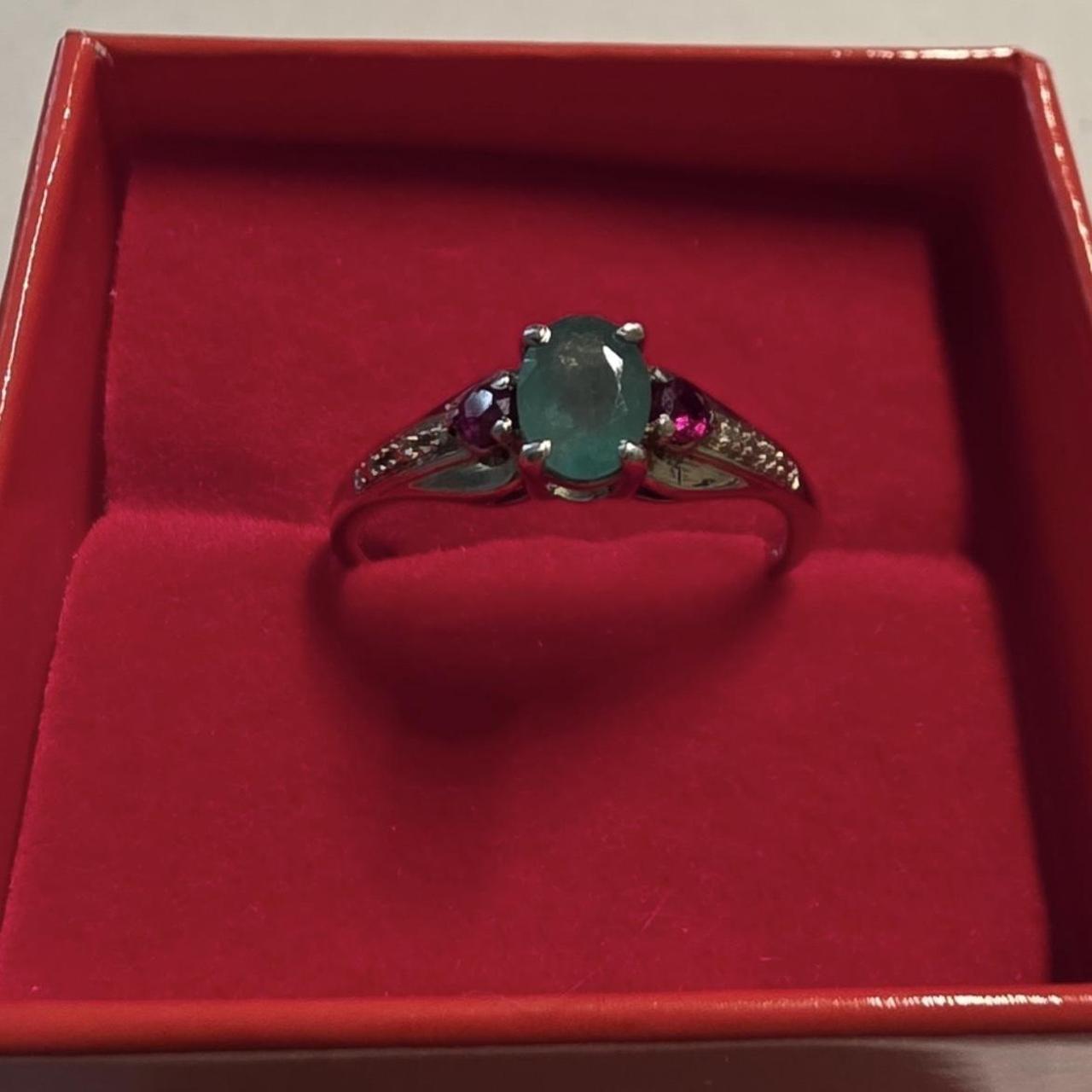 Women's Ring - Silver – Emerald and ruby 925 silv… - image 1
