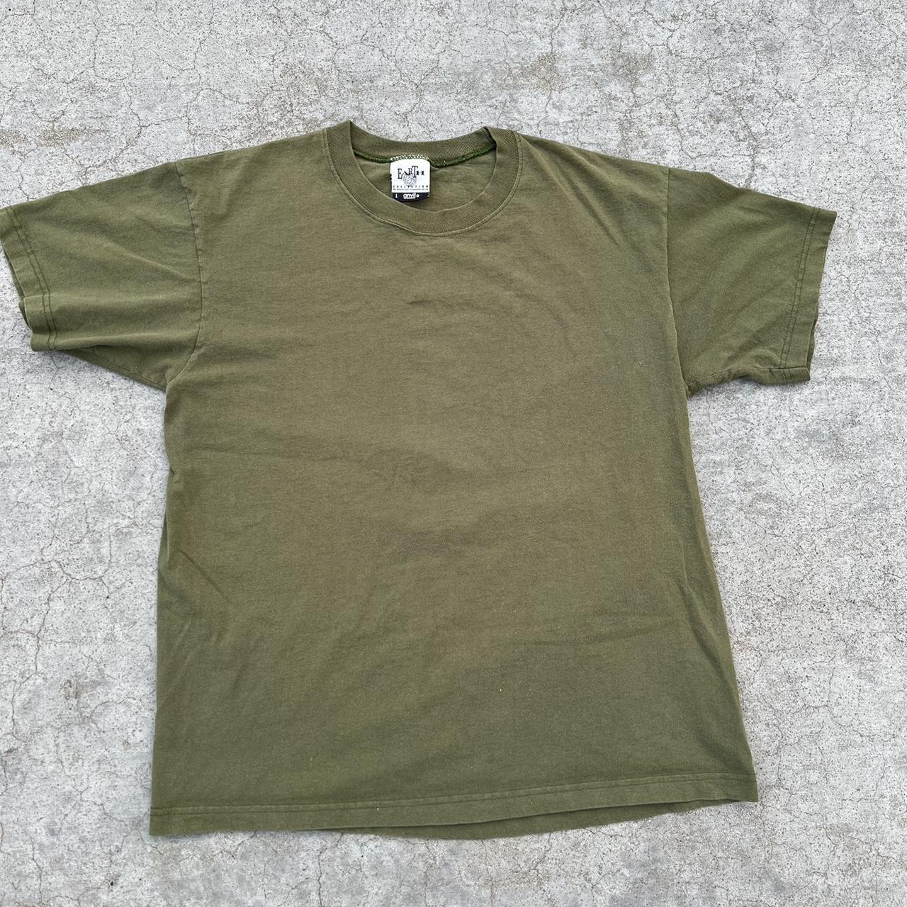 vintage earth green blank tee size large but fits a... - Depop