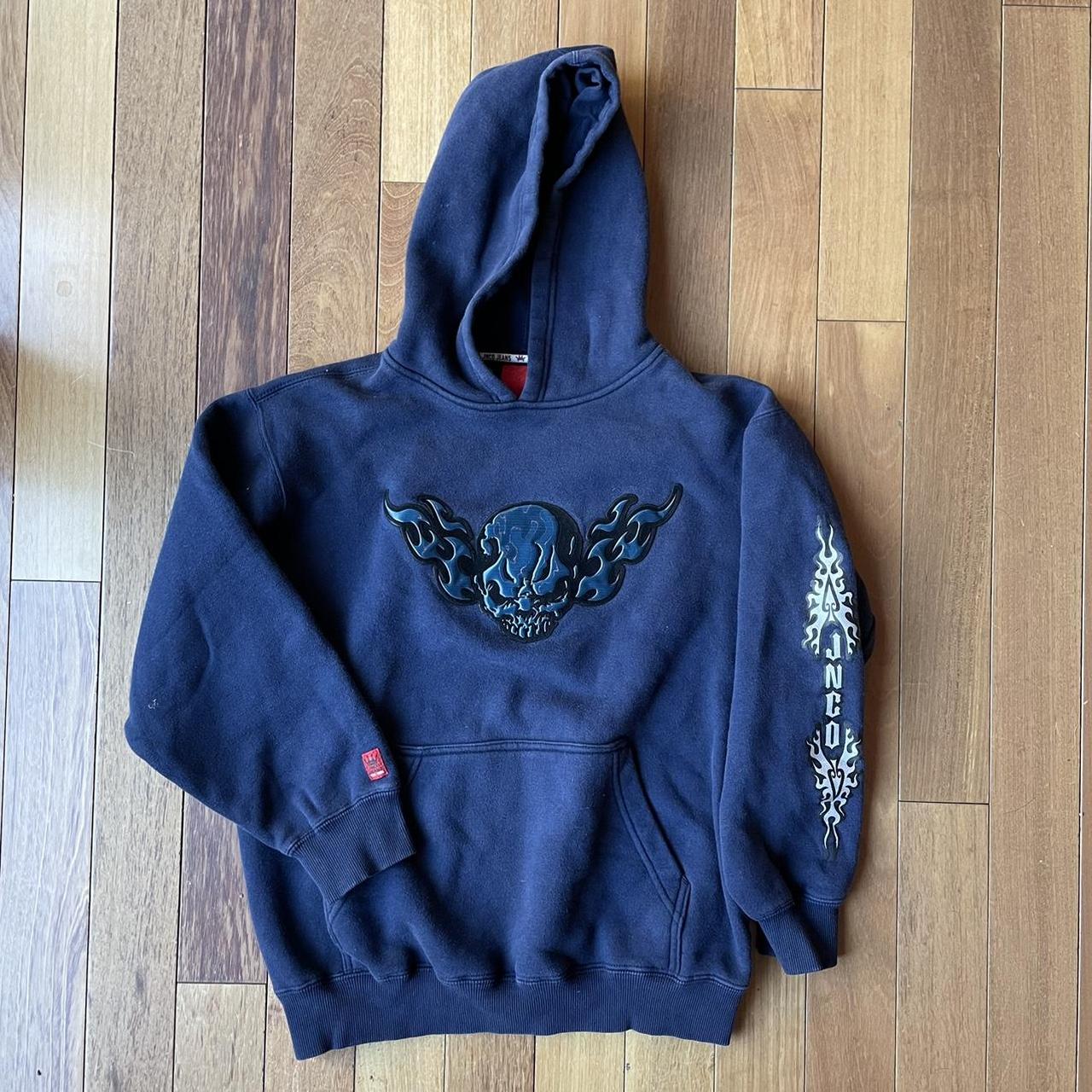 JNCO Men's Blue and Black Hoodie | Depop