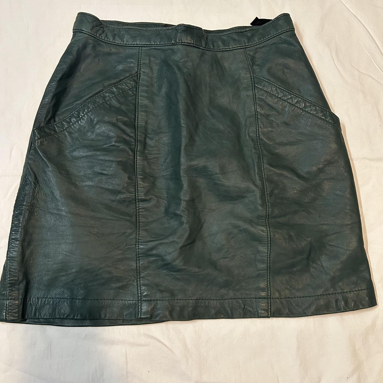 Vintage green leather mini skirt. - Depop