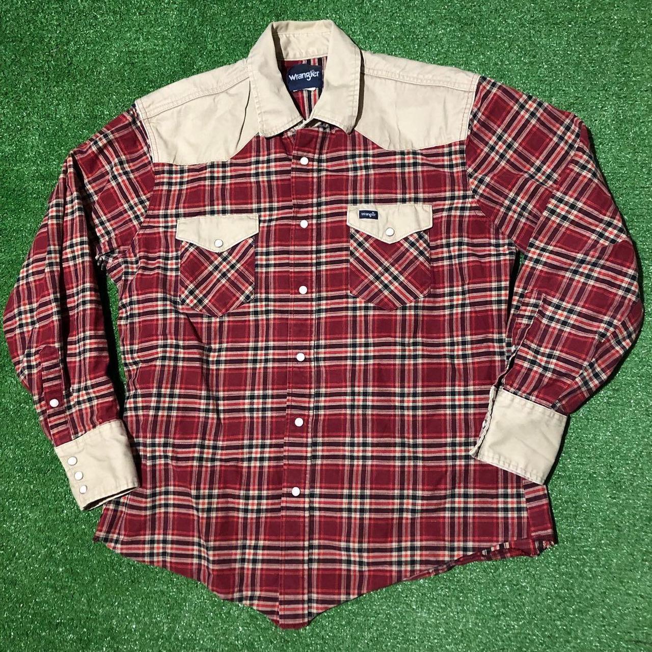 Vintage western Wrangler khaki / plaid button up... - Depop