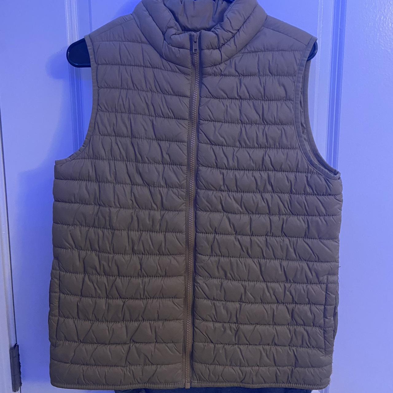 khaki colored puffer vest brand new , never worn ... - Depop