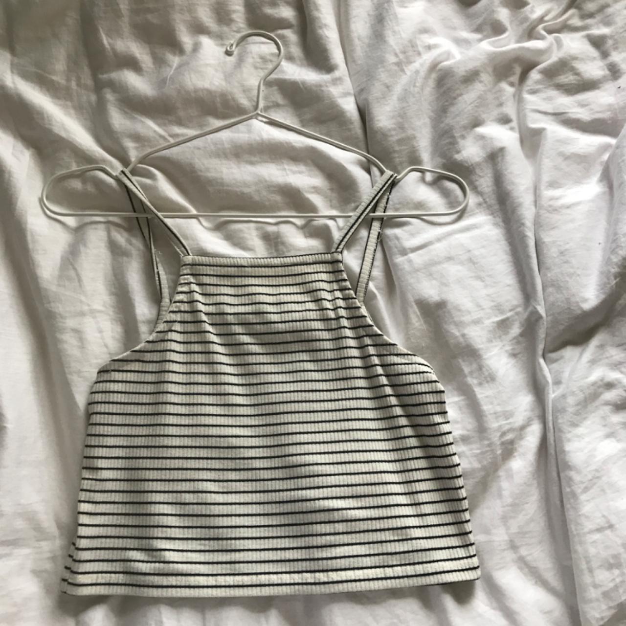 Black and white stripped cami crop top In good ... - Depop