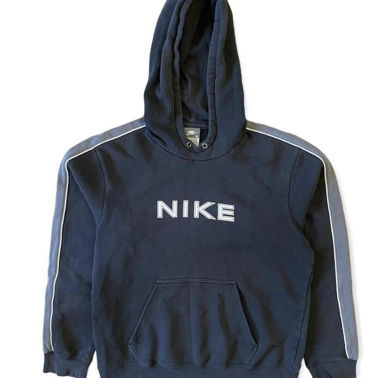 Black Nike hoodie with grey stripe on the sleeves... - Depop
