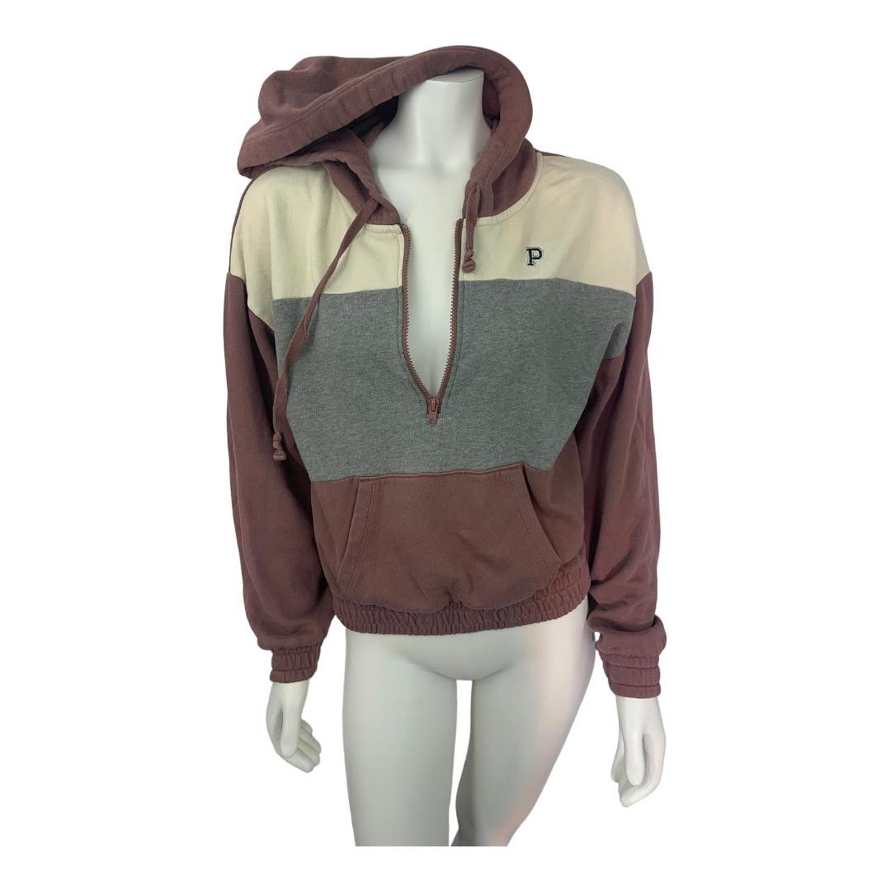 Brown Color Block Half Zip Up Hoodie