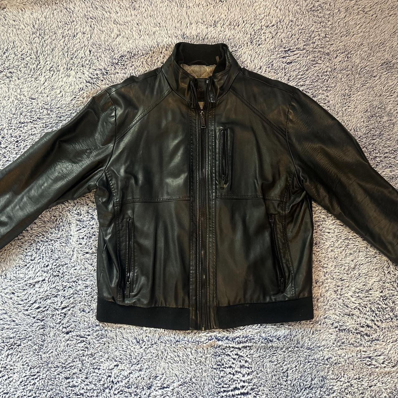 Calvin Klein leather bomber jacket! This stylish... - Depop