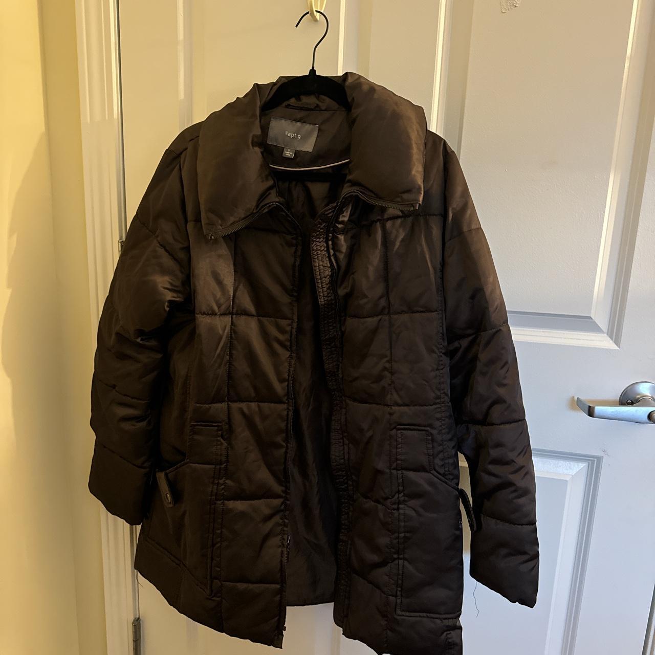 Brown long puffer jacket - Depop