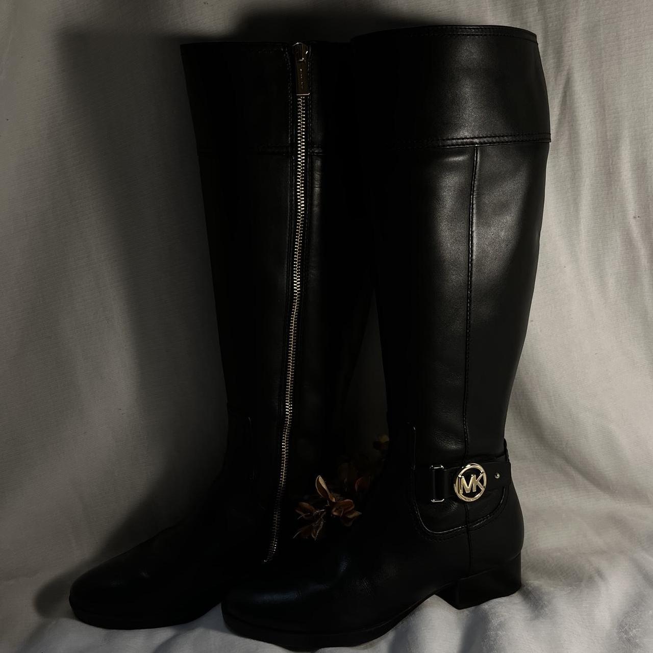 Michael Kors black boots with gold buckle and zipper