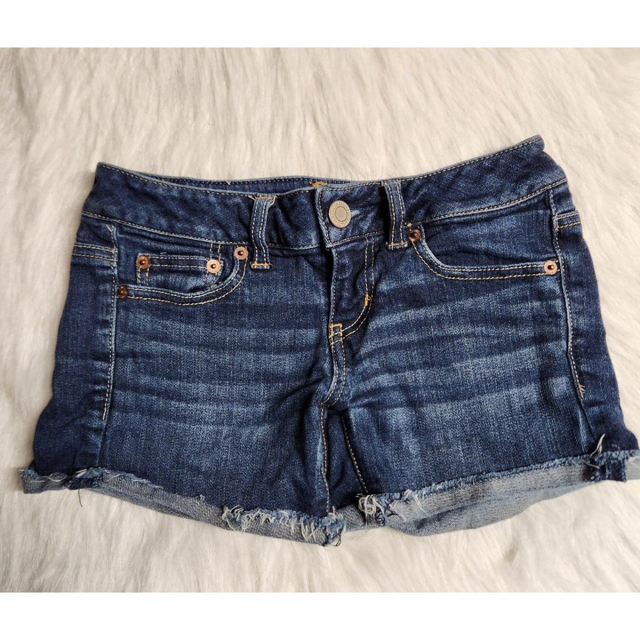 American Eagle Womens Jean Shorts Size 0 Dark... - Depop