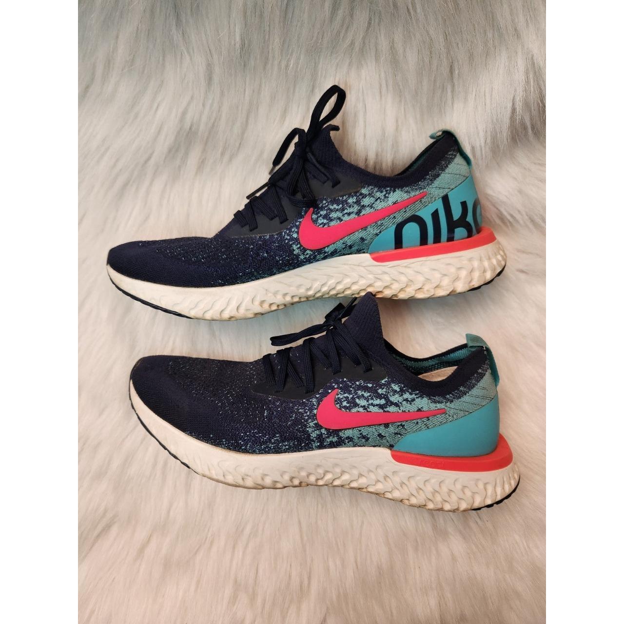 Preowned Nike Flyknit College Navy Hyper Jade Shoes... - Depop